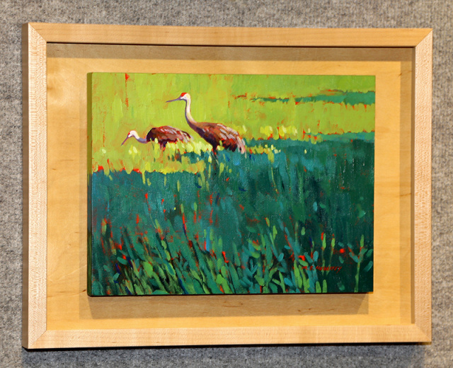Cranes in Morning Light - Framed Acrylic Original on Board - 9" x 12" SOLD